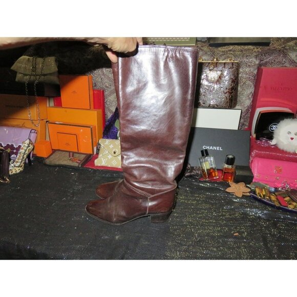 Vintage Celine Italian Leather Riding Boots in Cognac Brown Women's sz 6 Eur 36 - Picture 1 of 11